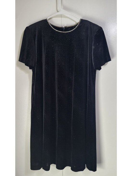 Another Thyme Dresses & Skirts - VTG Y2K Black Velvet Sparkle Rhinestone Short Sleeve Mini Dress Whimsigoth 10P